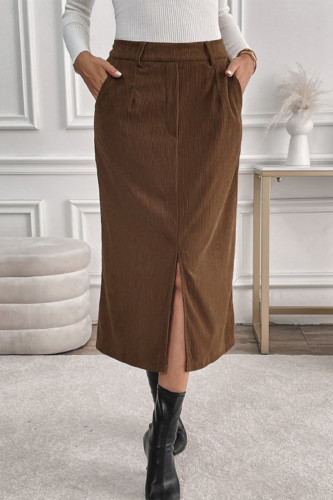 Elegant Solid Color Pocket Slit Regular High Waist Straight Solid Color Bottoms