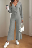 Casual Street Solid Color Lace Up Potholes V Neck Loose Jumpsuits