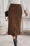 Elegant Solid Color Pocket Slit Regular High Waist Straight Solid Color Bottoms