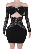 Sexy Solid Color Hollow Out See-Through Backless Off Shoulder Wrapped Skirt Dresses