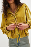Casual Daily Solid Color Lace Up Velvet Turndown Collar Tops