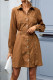Daily Elegant Solid Color Buckle With Belt Turndown Collar Long Sleeve Dresses