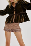 Casual Daily Solid Color Lace Up Velvet Turndown Collar Tops