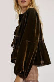Casual Daily Solid Color Lace Up Velvet Turndown Collar Tops