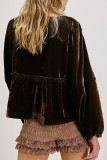 Casual Daily Solid Color Lace Up Velvet Turndown Collar Tops