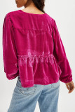 Casual Daily Solid Color Lace Up Velvet Turndown Collar Tops