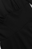 Sexy Solid Color Patchwork V Neck Waist Skirt Dresses