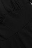 Sexy Solid Color Patchwork V Neck Waist Skirt Dresses