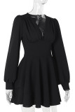 Sexy Solid Color Patchwork V Neck Waist Skirt Dresses