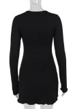 Sexy Street Solid Color Hollow Out O Neck Long Sleeve Dresses