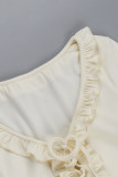 Casual Solid Color Hollow Out Lace Up Stringy Selvedge V Neck Tops
