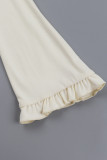 Casual Solid Color Hollow Out Lace Up Stringy Selvedge V Neck Tops