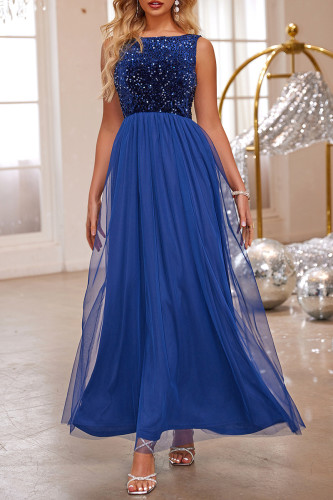 Prom Elegant Solid Color Sequins Mesh O Neck Evening Dresses