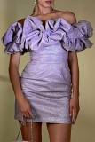 Sexy Solid Color Ruched Sequined Off Shoulder Wrapped Skirt Dresses