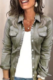 Casual Daily Solid Color Buttons Turndown Collar Tops