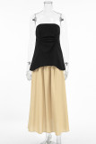 Casual Street Solid Color Zipper Strapless Sleeveless Two Pieces