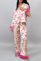 Daily Bow Contrast Feather Trim Sleepwear