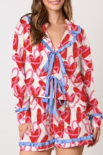 Daily Heart Shaped Bow Lace Up Ruffle Sleepwear