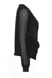 Casual Solid Color Lace Buttons Ruched V Neck Tops