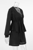 Casual Daily Solid Color Draw String V Neck Long Sleeve Two Pieces