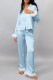 Daily Solid Color Buttons Feather Trim Sleepwear