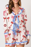 Daily Heart Shaped Bow Lace Up Ruffle Sleepwear