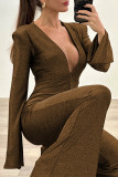 Sexy Street Solid Color Backless V Neck Skinny Jumpsuits