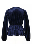 Elegant Solid Color Ruched Velvet V Neck Tops