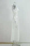 Sexy Solid Color Backless Pleated Halter Sleeveless Dresses