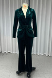 Casual Daily Solid Color Buttons Velvet Turn-back Collar Long Sleeve Two Pieces