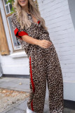 Casual Street Leopard Patchwork Turndown Collar Short Sleeve Two Pieces