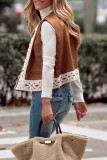Casual Solid Color Lace Patchwork O Neck Tops