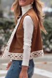 Casual Solid Color Lace Patchwork O Neck Tops