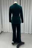 Casual Daily Solid Color Buttons Velvet Turn-back Collar Long Sleeve Two Pieces