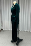 Casual Daily Solid Color Buttons Velvet Turn-back Collar Long Sleeve Two Pieces
