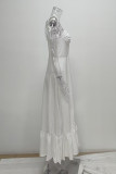 Sexy Street Solid Color Lace Up Backless Sling Dresses