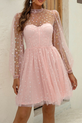 Sexy Party Heart Shaped Sequins Sequined Mesh Half A Turtleneck Evening Dresses