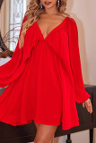 Sexy Solid Color Patchwork V Neck A Line Dresses