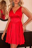 Sexy Solid Color Pleated V Neck Sleeveless Dresses