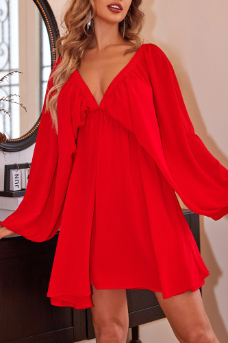 Sexy Solid Color Patchwork V Neck A Line Dresses