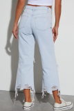 Casual Solid Color Ripped Distressed High Waist Loose Denim Jeans