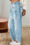 Casual Solid Color Distressed Contrast Mid Waist Denim Jeans