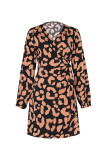 Elegant Geometric Print Lace Up Contrast V Neck Irregular Dresses