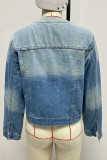 Casual Street Gradient Distressed O Neck Outerwear