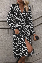 Casual Letters Buckle V Neck Waist Skirt Dresses