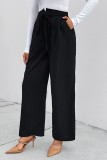 Casual Solid Color Pocket Patchwork Loose High Waist Straight Solid Color Bottoms