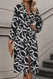 Casual Letters Buckle V Neck Waist Skirt Dresses