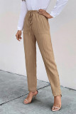 Daily Solid Color Pocket Lace Up Ruched High Waist Pencil Solid Color Bottoms