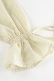 Casual Daily Solid Color Lace Up Ruffle V Neck Long Sleeve Two Pieces