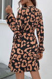 Elegant Geometric Print Lace Up Contrast V Neck Irregular Dresses